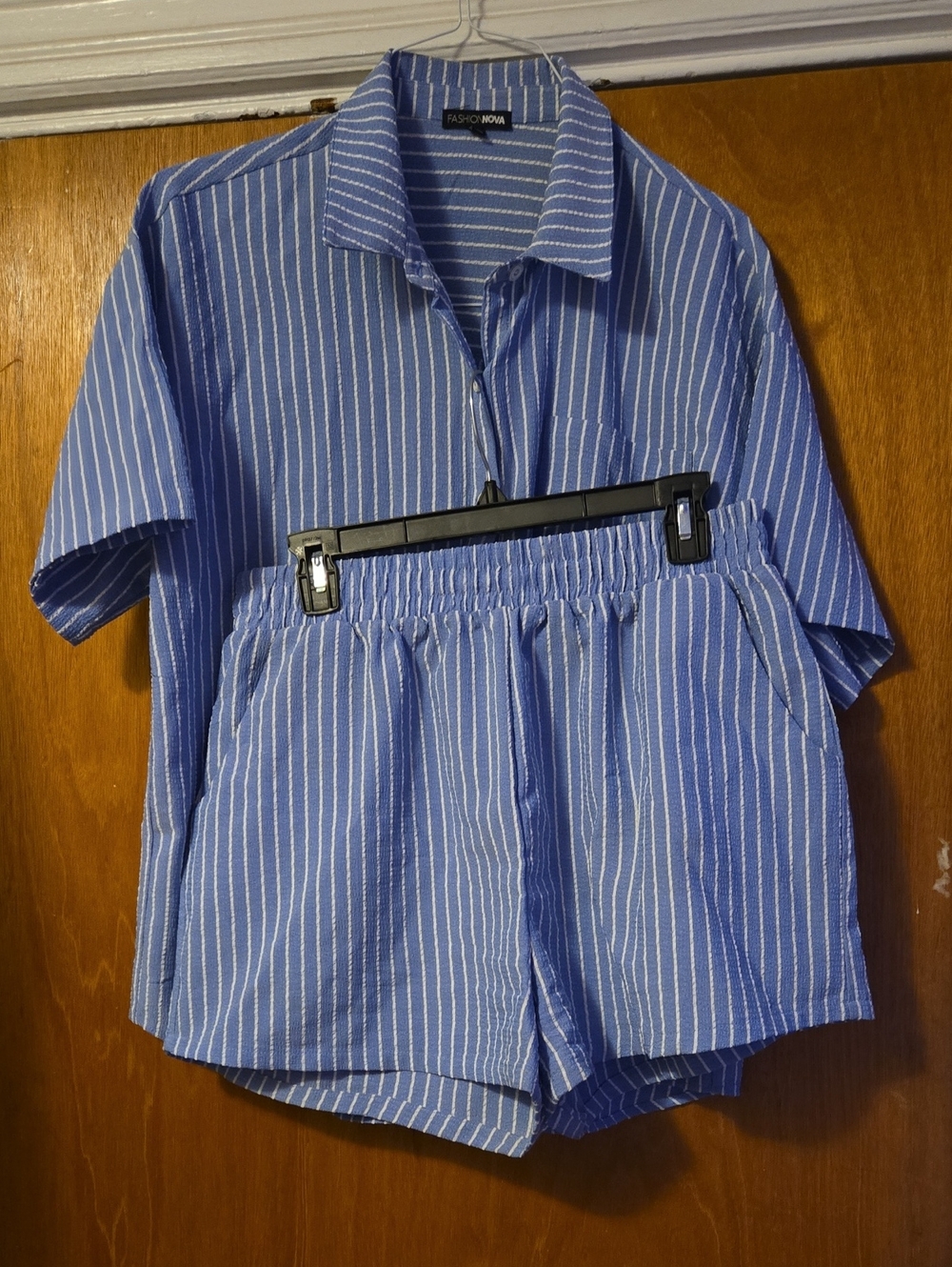 Striped Short Sleeve Shorts Set